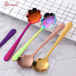 Buyer Star wholesale bulk Mirror throwing flower long spoon gold set stainless flatware coffee spoon