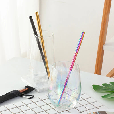 Portable Drinking Metal Gold Extendable Stainless Steel Straw with Brush and Nylon Bag