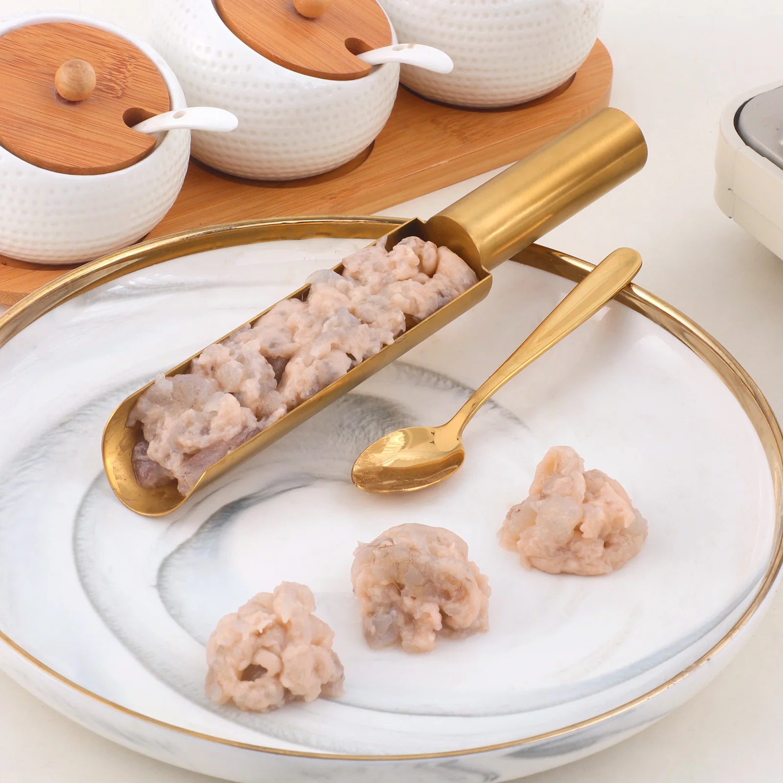 Wholesale Small Stainless Steel Buffet Spoon Cooking Meatball Maker Spoon