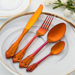 Eco Friendly Royal Vintage Flatware Gold Plated Silverware Stainless Steel Luxury Cutlery Set