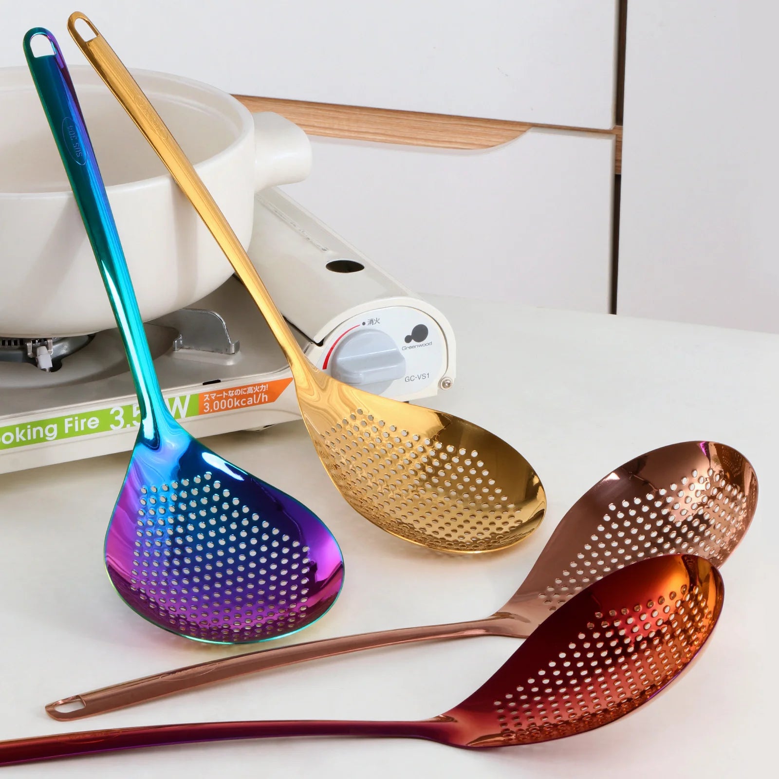 Kitchen Strainer Long Handle Colander Spoon Set Hot Pot Sieve 304 Stainless Steel Colander