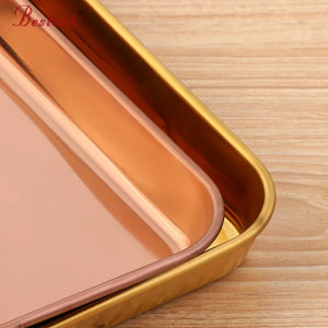 Multi Function BBQ Baking Tray Wholesale Stainless Steel Food Grade Serving Tray Silver Metal Plate for Meat and Food