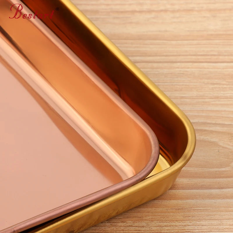 Multi Function BBQ Baking Tray Wholesale Stainless Steel Food Grade Serving Tray Silver Metal Plate for Meat and Food