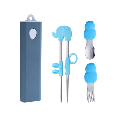 Buyer Star Children Silicone Portable Chopsticks Spoon Fork Flatware Set Travel Portable Stainless Steel Cutlery Set