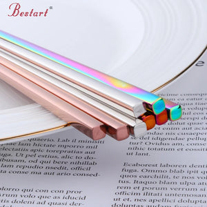 Best Selling Products Non-slip Square Shape Chinese Metal Stainless Steel Logo Custom Chopsticks