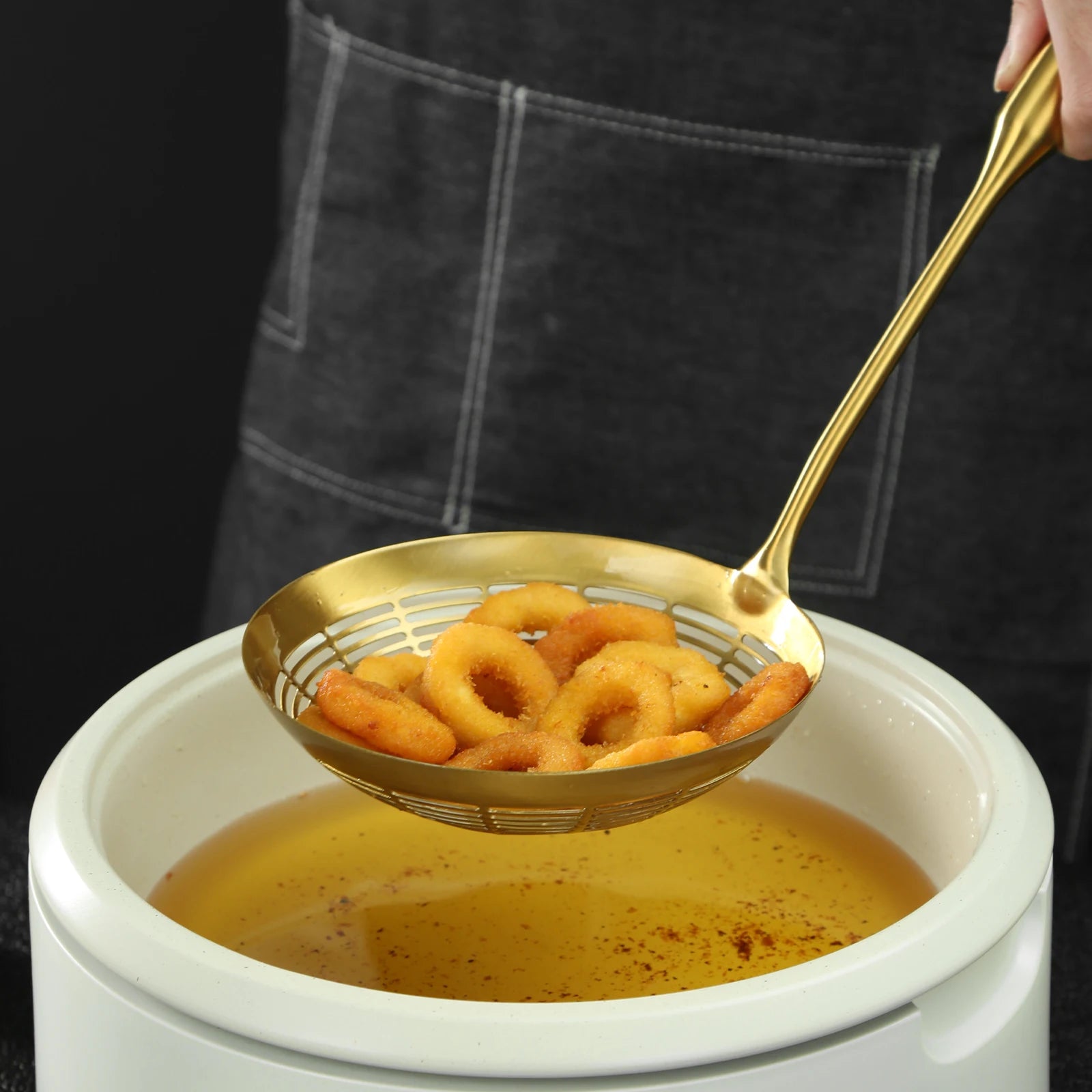 OEM/ODM Kitchen Accessories Frying Colander Stainless Steel Mesh Strainer Spoon for Cooking