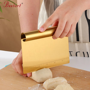Multi-purpose Kitchen Bakeware Tool Stainless Steel Pizza Pastry Cutter with Measuring Scale Metal Dough Scraper Cutter