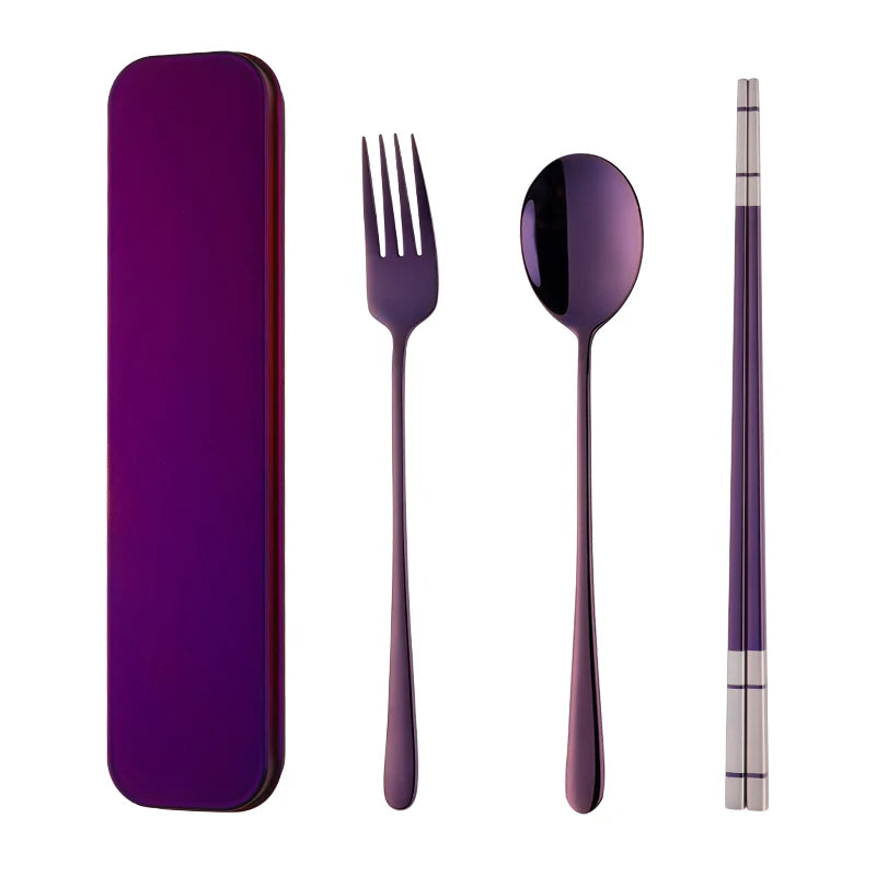 ODM/OEM Hot Sale Stainless Steel 304 Fork Titanium Chopsticks Spoon Portable Camping Cutlery Set