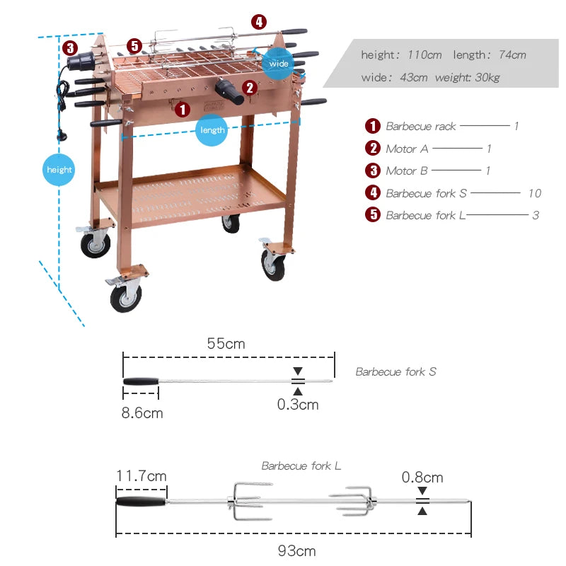 Portable Camping Cypriot Grill Top Rotisserie Barbecue Grill Outdoor Stainless Steel Double Barbecue Grills
