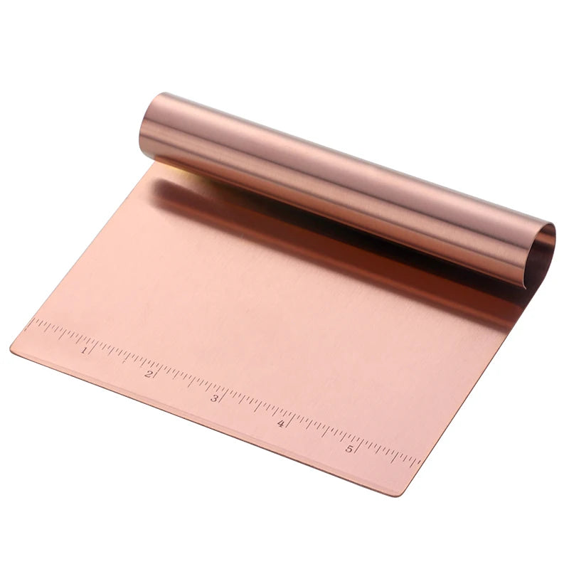 Multi-purpose Kitchen Bakeware Tool Stainless Steel Pizza Pastry Cutter with Measuring Scale Metal Dough Scraper Cutter