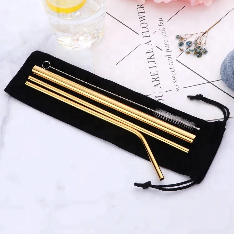 Wholesale Drink Pouches With Straw Stainless Steel 304 Straws With Cleaning Brush
