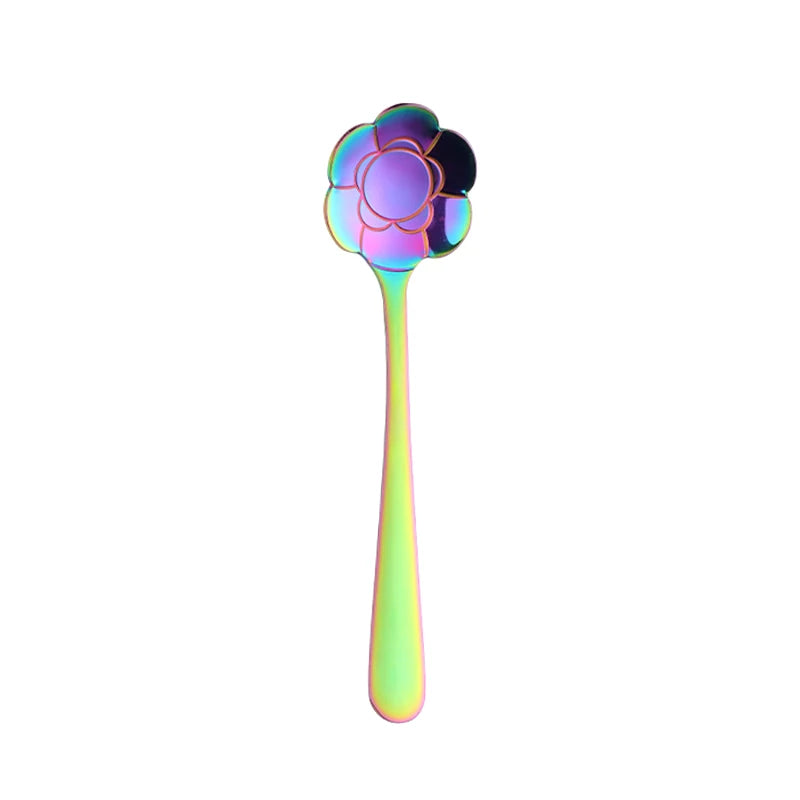 Buyer Star wholesale bulk Mirror throwing flower long spoon gold set stainless flatware coffee spoon