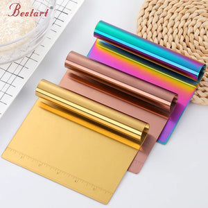Multi-purpose Kitchen Bakeware Tool Stainless Steel Pizza Pastry Cutter with Measuring Scale Metal Dough Scraper Cutter