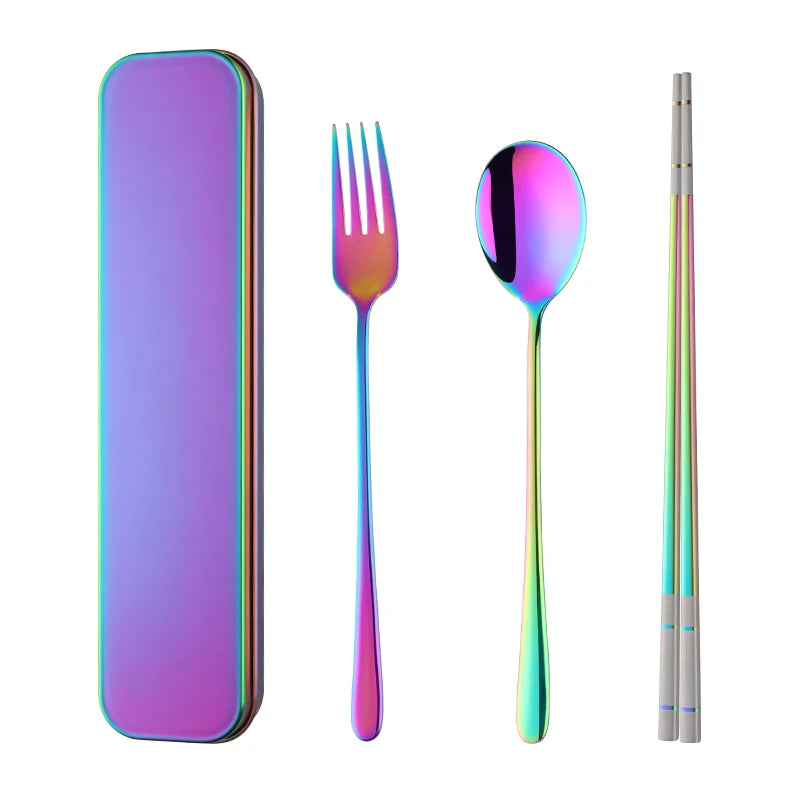ODM/OEM Hot Sale Stainless Steel 304 Fork Titanium Chopsticks Spoon Portable Camping Cutlery Set