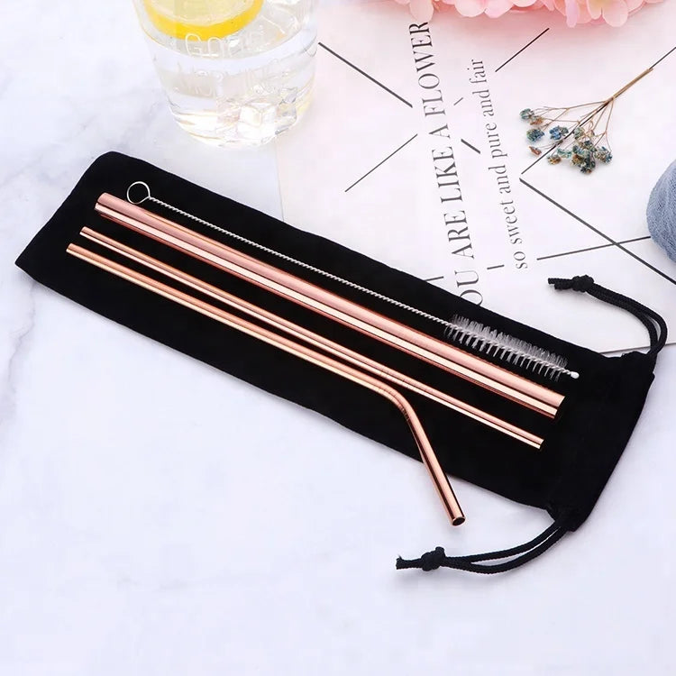 Wholesale Drink Pouches With Straw Stainless Steel 304 Straws With Cleaning Brush