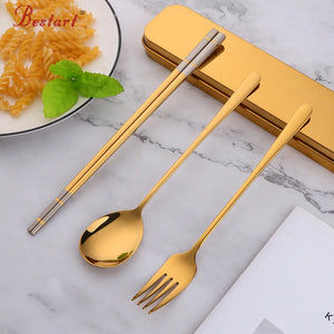 ODM/OEM Hot Sale Stainless Steel 304 Fork Titanium Chopsticks Spoon Portable Camping Cutlery Set