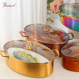 Oyster Steamer Pot Steamed Tray Stainless Steel 18/10 Oval Steamer Steamed Fish Food Steamer Pot