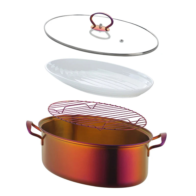 Oyster Steamer Pot Steamed Tray Stainless Steel 18/10 Oval Steamer Steamed Fish Food Steamer Pot