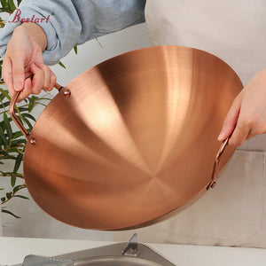 Chinese Food Grade 34cm Domestic Non-stick Double Ear One Handle Round Bottom Cooking Wok Stainless Steel Pot Holder