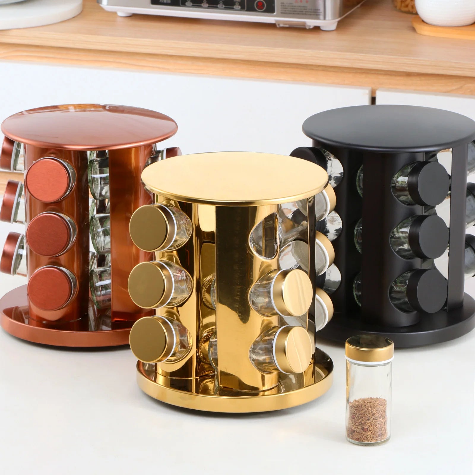 Factory Wholesale Square Spice Rack Set of 12 16 Spice Jars Seasoning Storage Organization Stainless Steel Revolving Spice Tower
