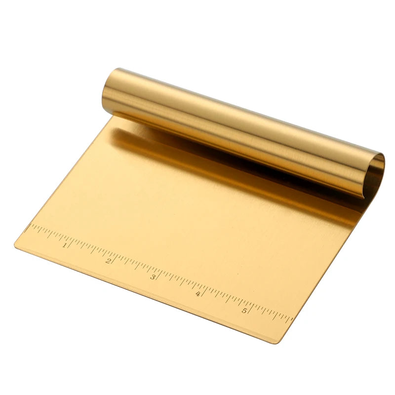 Multi-purpose Kitchen Bakeware Tool Stainless Steel Pizza Pastry Cutter with Measuring Scale Metal Dough Scraper Cutter