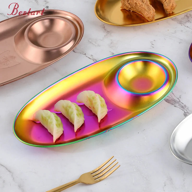 Stainless Steel Dinner Plates Restaurant Gold Serving Tray Round Dessert Cake Snack Dish Silver Storage Plate for Wedding Party