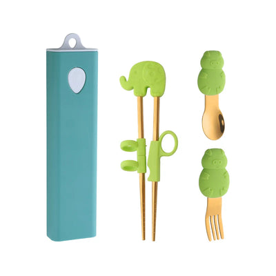Buyer Star Children Silicone Portable Chopsticks Spoon Fork Flatware Set Travel Portable Stainless Steel Cutlery Set