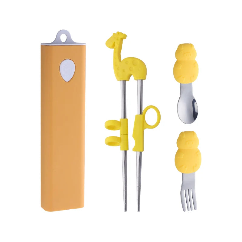 Buyer Star Children Silicone Portable Chopsticks Spoon Fork Flatware Set Travel Portable Stainless Steel Cutlery Set
