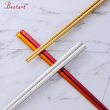 Best Selling Products Non-slip Square Shape Chinese Metal Stainless Steel Logo Custom Chopsticks