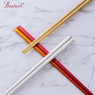 Best Selling Products Non-slip Square Shape Chinese Metal Stainless Steel Logo Custom Chopsticks