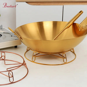 Chinese Food Grade 34cm Domestic Non-stick Double Ear One Handle Round Bottom Cooking Wok Stainless Steel Pot Holder