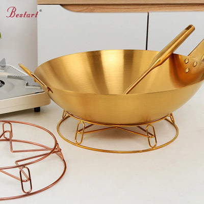 Chinese Food Grade 34cm Domestic Non-stick Double Ear One Handle Round Bottom Cooking Wok Stainless Steel Pot Holder