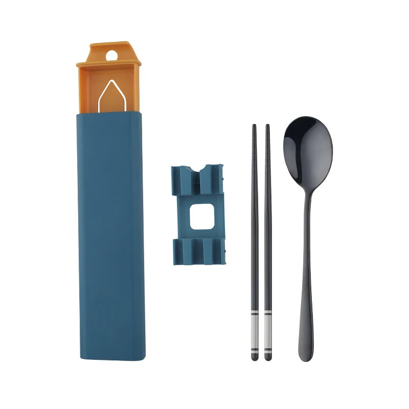 Wholesale Latest Design Cutlery Picnic Portable Camping Spoon Chopsticks Set  Modern Gold Stainless Steel Flatware Set with Box
