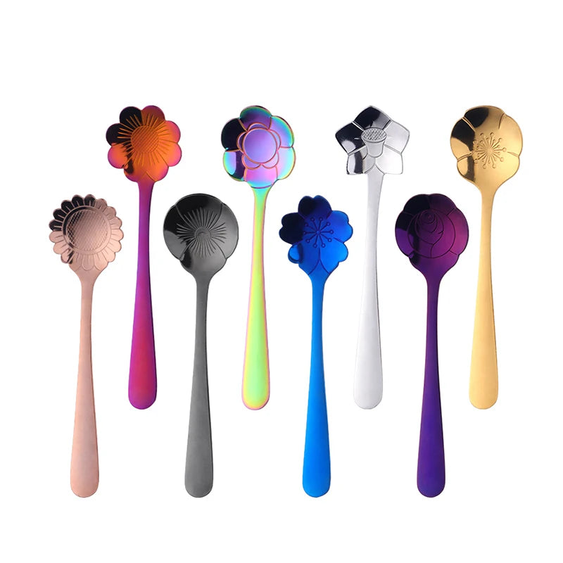 Buyer Star wholesale bulk Mirror throwing flower long spoon gold set stainless flatware coffee spoon