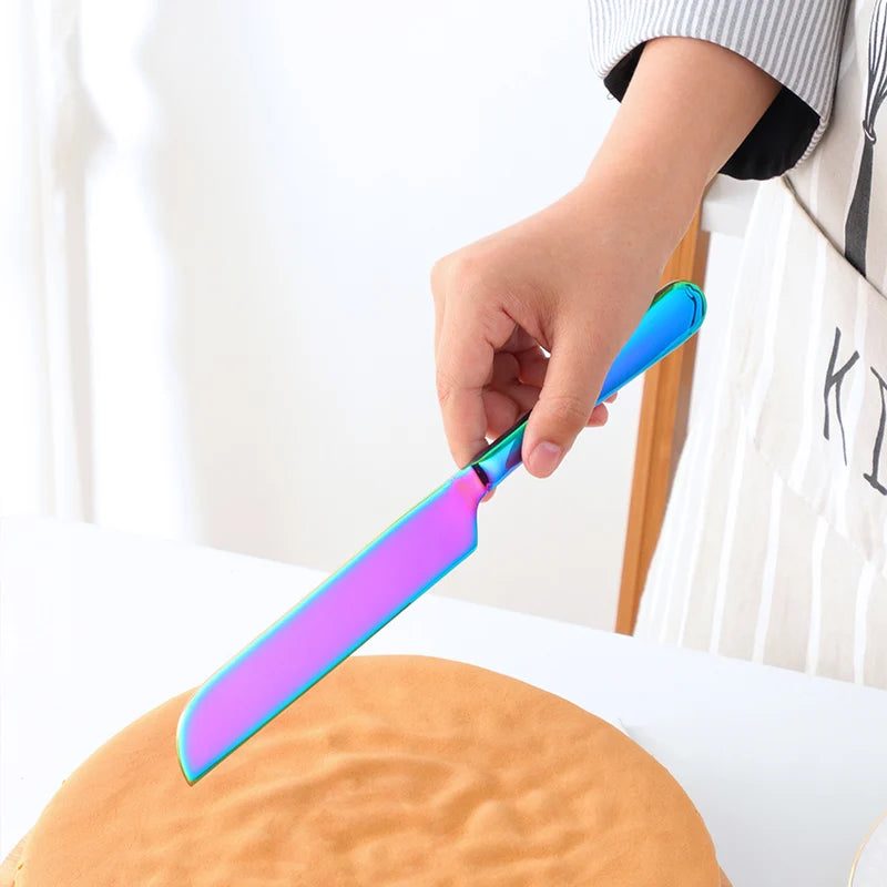 Titanium Gold Plated Stainless Steel Bread and Cake Kitchen Knife Set Rust-Proof Metal Tool