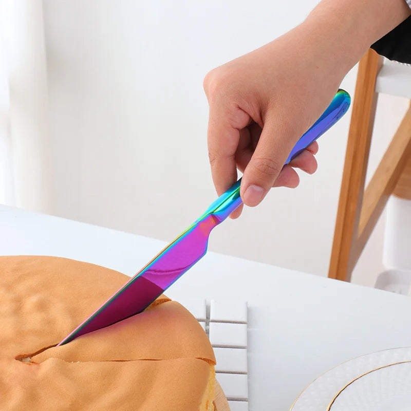 Titanium Gold Plated Stainless Steel Bread and Cake Kitchen Knife Set Rust-Proof Metal Tool