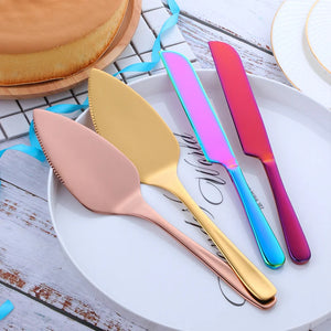 Titanium Gold Plated Stainless Steel Bread and Cake Kitchen Knife Set Rust-Proof Metal Tool