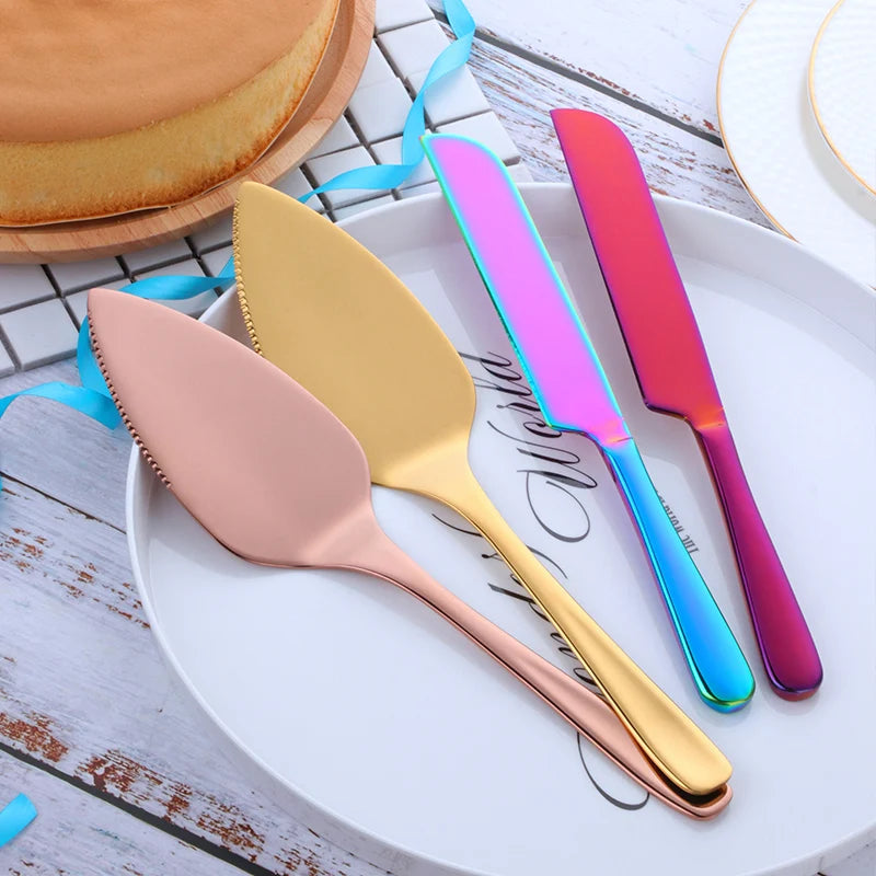 Titanium Gold Plated Stainless Steel Bread and Cake Kitchen Knife Set Rust-Proof Metal Tool