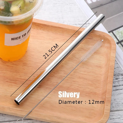 Metal Stainless Steel Reusable 12mm Drinking Milk Tea Straw with Brush