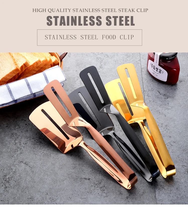 Kitchen Wares Accessories Stainless Steel Multifunctional Steak Clips BBQ Pizza Clamps Food Tongs