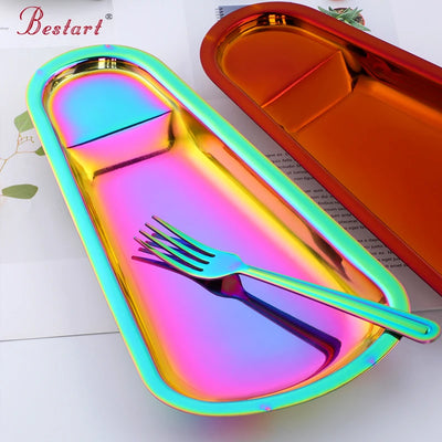 Hotel Dinning Room Stainless Steel Gold Serving Trays for Restaurant Tableware