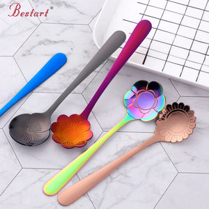 Buyer Star wholesale bulk Mirror throwing flower long spoon gold set stainless flatware coffee spoon