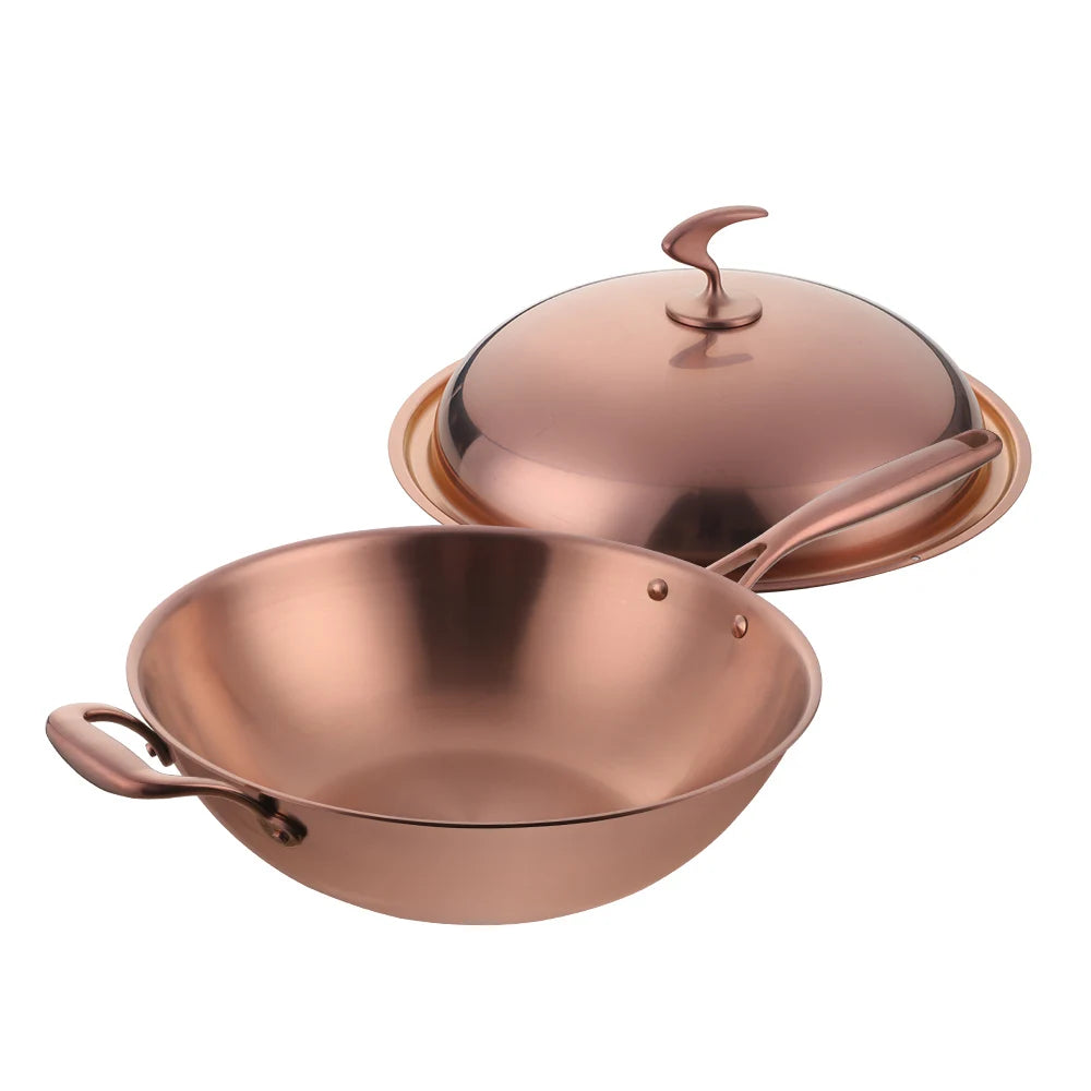 Kitchen Cookware Stir Fry Cooking Wok with Lid 3 Layer Non-stick Stainless Steel Compound Wok