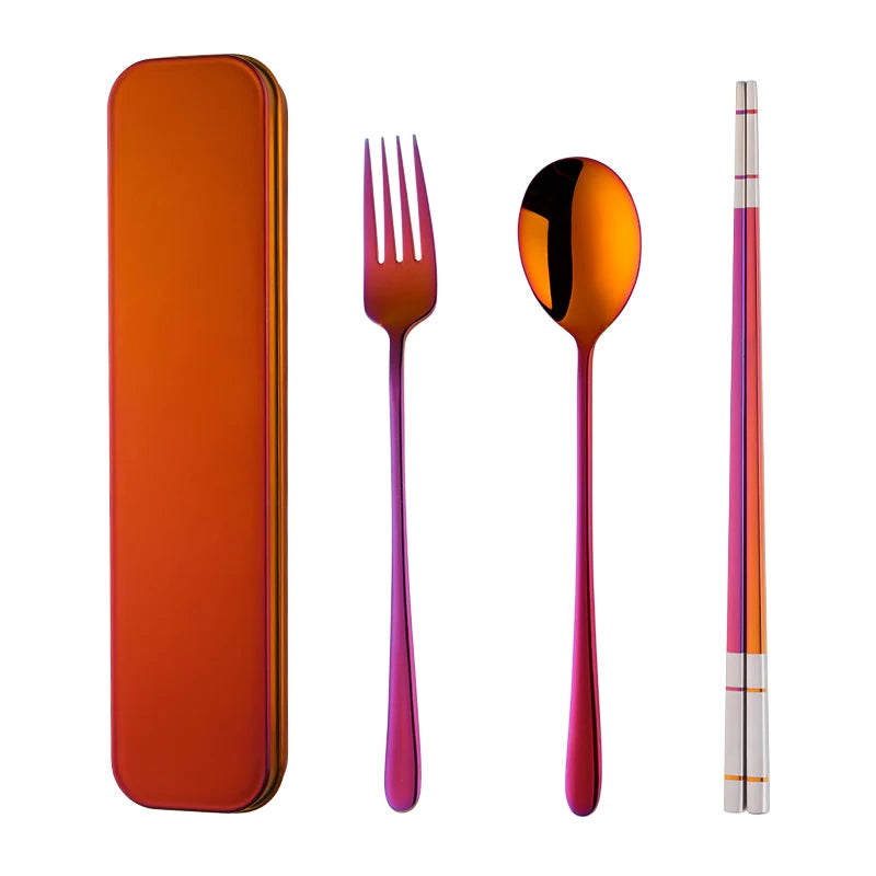 ODM/OEM Hot Sale Stainless Steel 304 Fork Titanium Chopsticks Spoon Portable Camping Cutlery Set