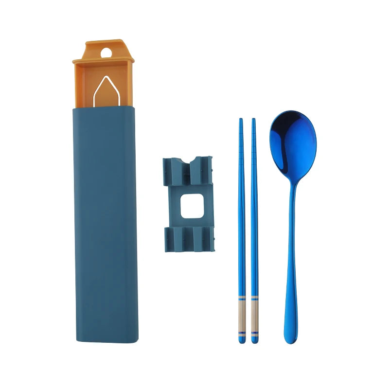 Wholesale Latest Design Cutlery Picnic Portable Camping Spoon Chopsticks Set  Modern Gold Stainless Steel Flatware Set with Box