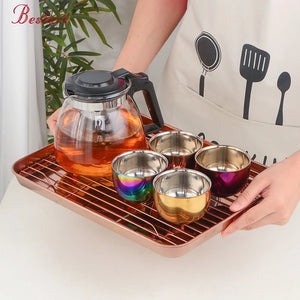 Chinese Kung Fu Luxury Stainless Steel Tea Cup Set With Tray Sieve
