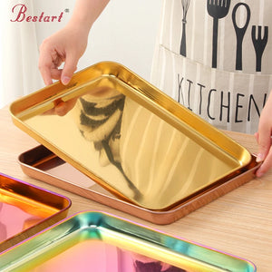 Multi Function BBQ Baking Tray Wholesale Stainless Steel Food Grade Serving Tray Silver Metal Plate for Meat and Food