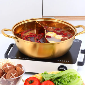 304 Food Grade Stainless Steel Shabu Shabu Hot pot with Divider&Lid for Induction Cooktop Gas Stove Dual Sided Soup Cookware