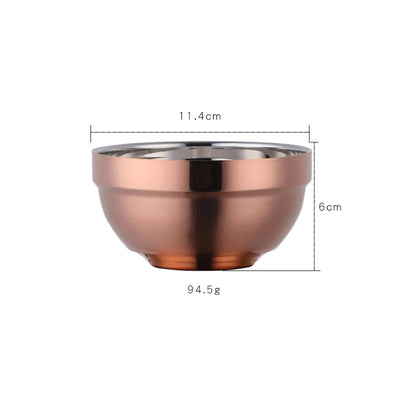 Tableware Insulated Double Walled Polished Rose Gold 304 Stainless Steel Round Rice Bowls
