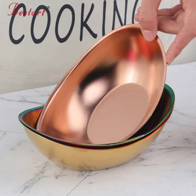Restaurant Snack Fruit Food Metal Gold Bowl 304 Stainless Steel Mixing Bowls Salad Serving Bowls